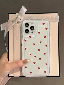1pc Red Heart Pattern Transparent Shockproof Phone Case, Compatible With IPhone & Galaxy Cases, Phone Cases, Galaxy Protective Cover Compatible With IPhone 17/17 Pro/17 Pro Max/16/16 Pro Max, Suitable For Personal Use Or As A Gift - Multicolor - View 3
