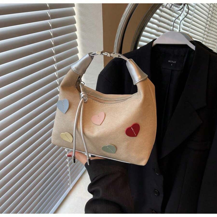 2025 Spring Casual Sweet Pastel Heart Pattern Ladies Shoulder Crossbody Underarm Bag - A Beige - View 1