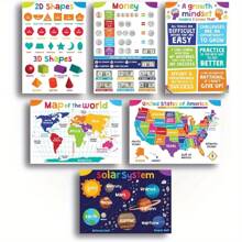 18pcs Frameless Educational Posters - ABC Alphabet, Emotions, Months, Days Of The Week, Numbers 1-10, Money, 3D Shapes, Time Clock, Solar System - 8x10 Inch Colorful Classroom Decor, Homeschool & Distance Learning Supplies, Educational Decor | Colorful Posters | Frameless Design, Classroom Posters