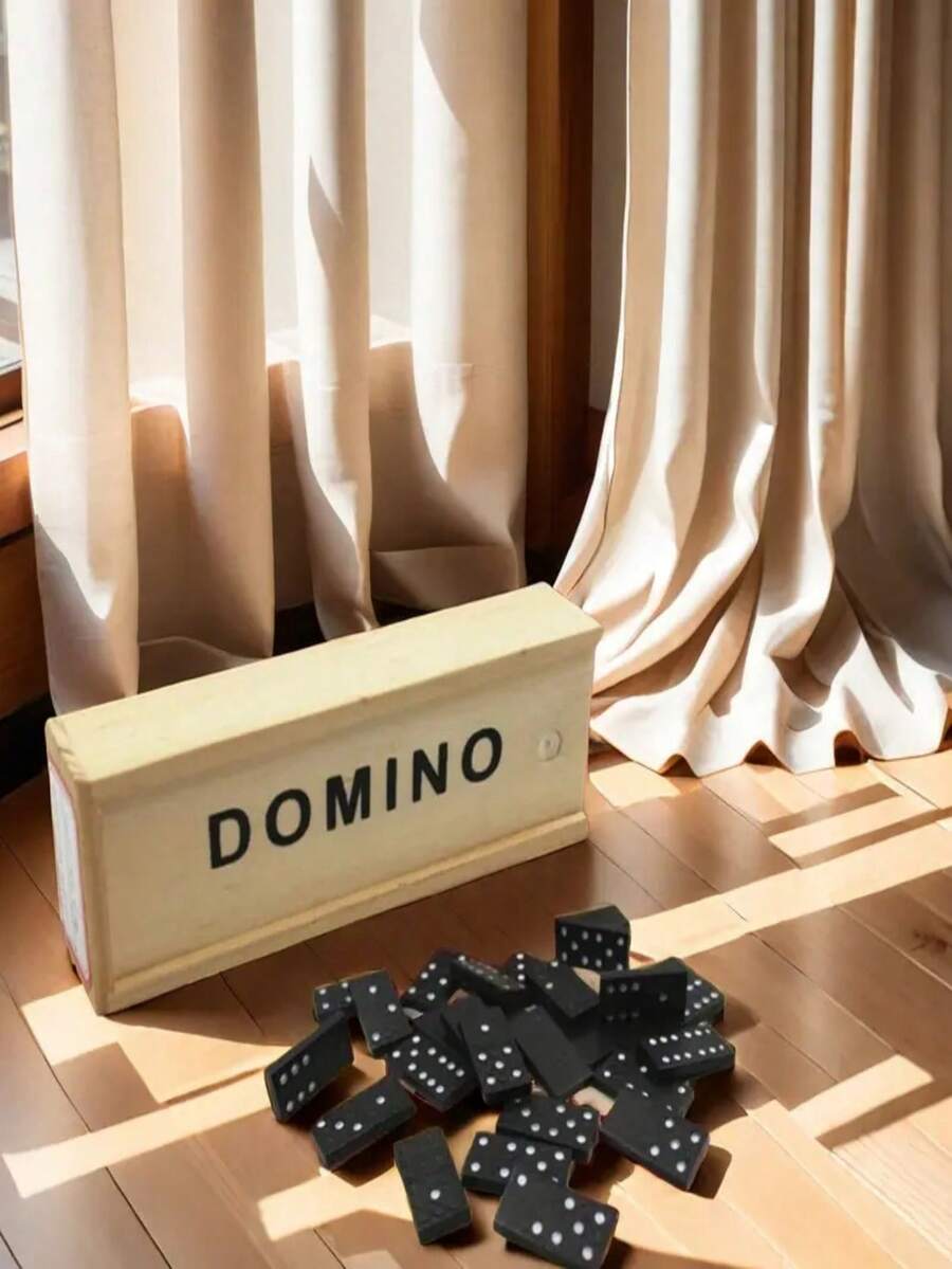 28pcs Wooden Dominoes Set - Push And Drop Board Game, Suitable For Outdoor Camping And Travel, Classic Black & White Dominoes With Storage Box, Outdoor Game | Classic Board Game | Durable Structure, Classic Board Game Travel Box, Black Wooden Dominoes Tabletop Game Toy, Camping Accessory, For Interactive Games, Family Gathering And Party Entertainment Game, Game - Multicolor - View 1