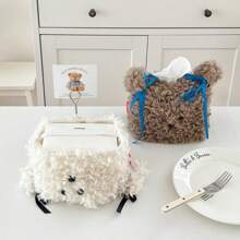 Cute Plush Puppy Tissue Box Holder - Soft Decorative Napkin Dispenser For Bathroom And Living Room - Yellow/White/Brown