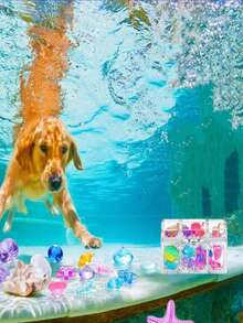 2/6/10件套潜水宝石泳池玩具，彩色钻石宝箱游泳宝石海盗潜水玩具套装，带宝藏海盗盒，生日泳池派对水下游泳玩具 - 彩色 - 查看 10