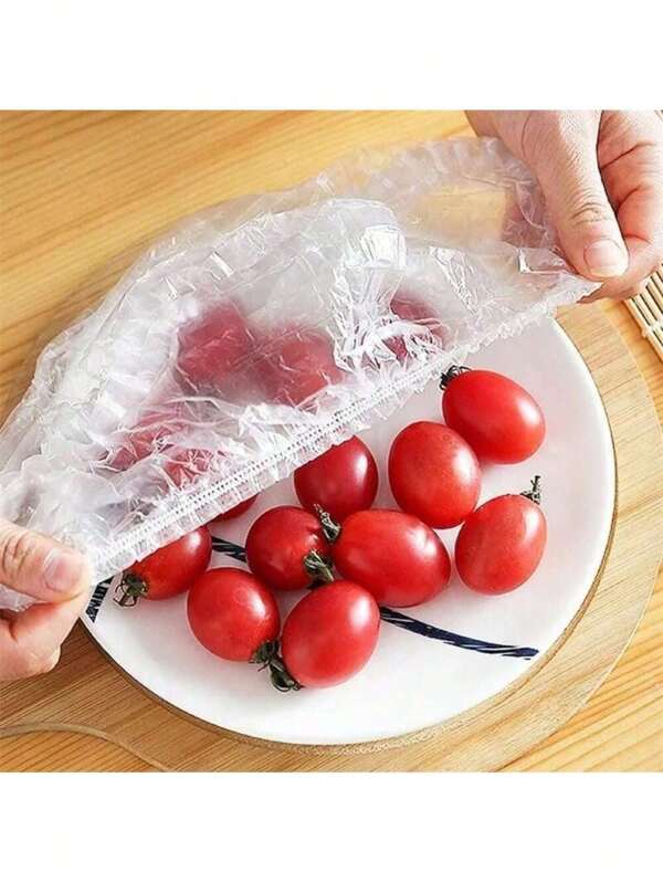 (100PCS) Toucas Saquinhos Descartáveis Plásticos Tampas de alimento Elásticos