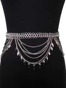 1pc New Arrival Multi-Layer Wave Leaf Waist Chain, Versatile Body Chain For Women - Silver - View 2