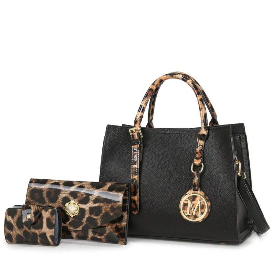 Border Multi Piece Set Mother Bag, Women's 2025 New Large Capacity Single Shoulder Hand-Held Bag, Simple And Fashionable Women's Bag - Black Leopard Print Bag - View 1