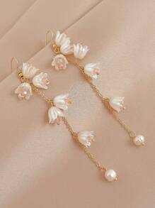 1 Pair Elegant Lily Flower Tasseled Drop Earrings, Floral Dangle Ear Hook