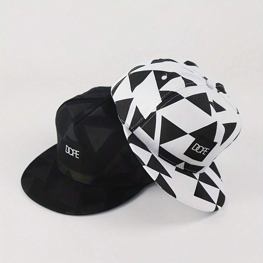 1PC DOPE Fabric Triangle Block Print Street Dance Hip-Hop Hat  Flat Edge Baseball Hat Men's And Women's  Blingbling  Letter  Casual - 黑色 - 查看 1