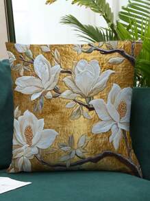 Chic & Golden Chinoiserie And Flowers Throw Pillow Cover, Perfect For Sofa, Bed, Car, Living Room, Office Decor | Machine Washable Polyester With Zip Closure,Multiple Sizes (Without Pillow Core)