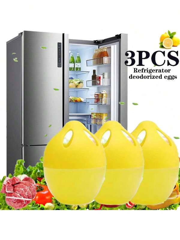 3/4/6/8 PIEZAS Agente desodorizante y refrescante para refrigerador, aceite esencial de limón, refrigerador, congelador, congelador, agente purificador y desodorizante para el hogar, desodorizante con forma de huevo