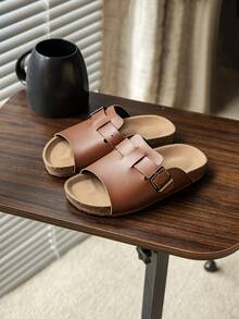 1 par de cómodas zapatillas de uso versátil casual para uso diario en interiores/playa - Marrón - Ver 3