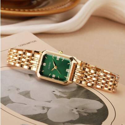 1 件女士时尚石英表，简约比例方形优质镀金女士手表，不锈钢表带石英表适合日常搭配、生日、女士礼物、周年纪念、年终促销、光棍节、万圣节促销和其他节日礼物