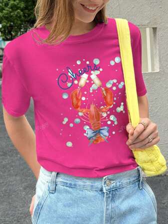 T-shirt humoristique d'été pour femme avec motif homard "Cheers", Top décontracté de plage, cadeau pour amateurs de fruits de mer, tenue de loisirs et de fête