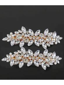 2pcs Minimalist Rhombic Crystal Zine Alloy Pearl & Rhinestone Hair Clips For Women, Wedding Party Bridal Headpieces - Multicolor - View 10