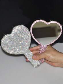 1 件创意心形水晶装饰化妆镜，公主化妆镜 - 彩色 - 查看 1