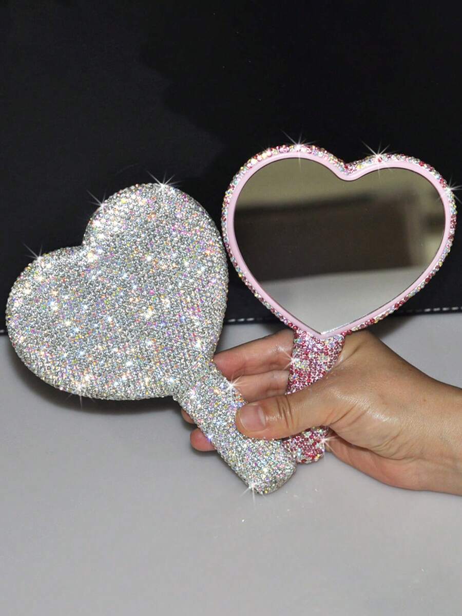 1 件创意心形水晶装饰化妆镜，公主化妆镜 - 彩色 - 查看 1