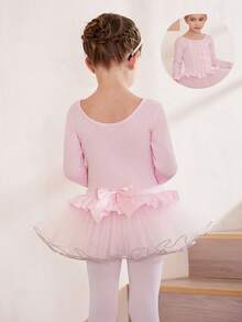 女童芭蕾舞裙，长袖幼儿舞蹈服装表演紧身衣 - 粉色 - 查看 4