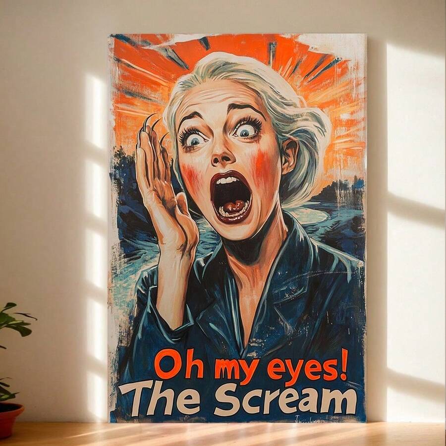 1pc Oh, My Eyes "Classic Movie Style Poster Canvas Painting Modern Home Living Room Bedroom Living Room And Hallway Wall Decoration Wall Art Gift Optional Frame ,Wall Art With Frame - Multicolor - View 1