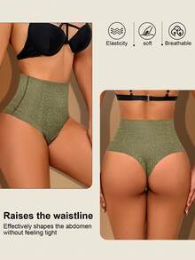 3 Pack Women's High-Waisted Shaping Thong Bodysuit With 4 Steel Bones Tummy Control & Back Support - Sculpting Waist Trainer Underwear In Tan Leopard Print Seamless Shapewear - màu xanh lá - Xem 8