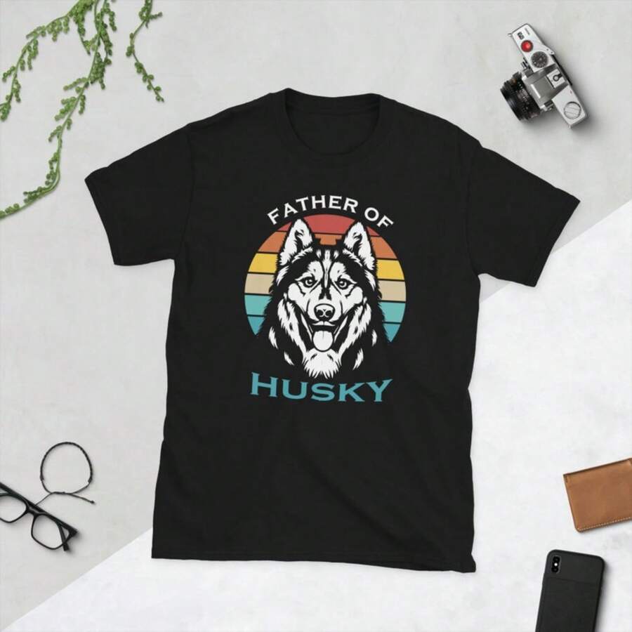 Husky Dad Shirt, Dog Dad Shirt, Father Of Husky, Retro Dog Shirt, Fathers Day Shirt, Dog Owner Shirt, Gifts For Husky Owners - Black - View 1