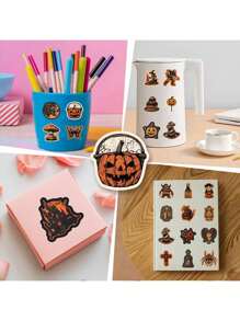 50pcs/Pack Dark Gothic Magic Pumpkin & Ghost Vintage Romantic Aesthetic Stickers, Cute Cartoon Fun Aesthetic Label Stickers For Scrapbooking, Stationery, Cards, Envelopes, Guitars, Instruments, Decorations, Gifts, Parties, Rewards, Motivation, New Year, Winter