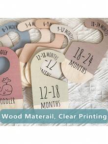 Set de 8 PIEZAS Divisores de armario de bebé de madera, decoración de color para vivero, organizadores de ropa de bebé para armarios, para bebés de recién nacidos a 24 meses+, separadores de perchas de madera reversibles, organizadores de ropa de bebé, regalo para baby shower y decoración de habitación - Multicolor - Ver 7