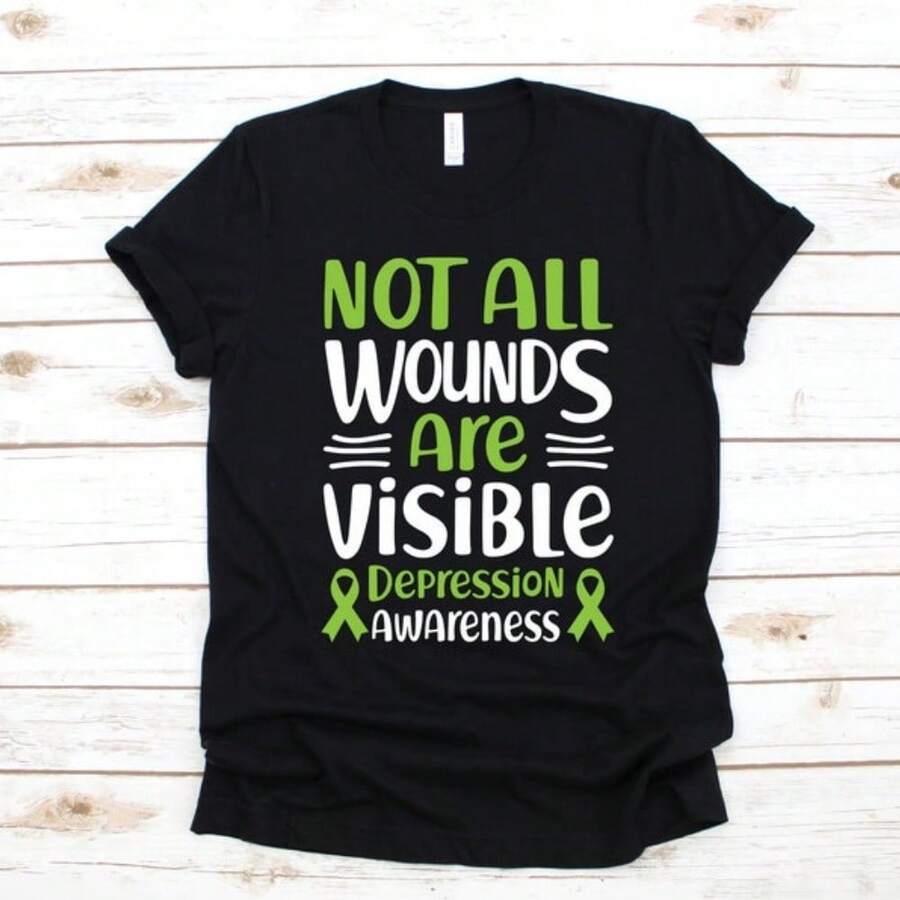 Depression Awareness T-Shirt, Mental Health Tank Top, , Sweatshirt, Long Sleeve, - Black - View 1