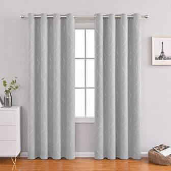 1pc Metallic Silver Shooting Star Pattern Light Blocking Curtain, Modern Polyester Blackout Curtain Suitable For Home Living Room And Bedroom, Minimum Size Fits Small Windows