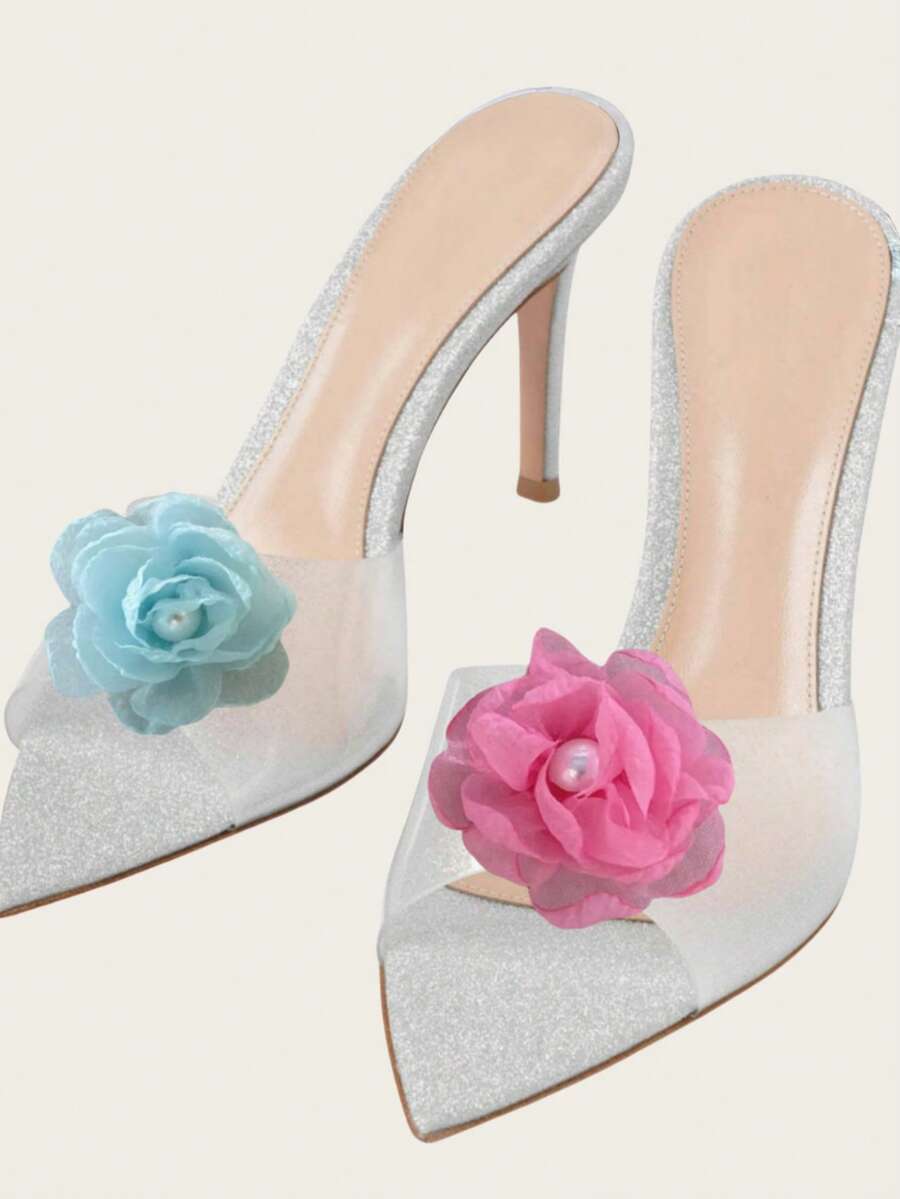 2PCS Floral Mesh Shoe Clips - Sweet Fashion Shoe Accessories For Women, Decorative Flower Shoe Charms For Sandals & High Heels - Multicolor - View 1