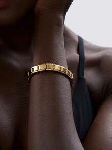 1PC Gold Plated 18k Stainless Steel Elastic Bracelet, Can Be Freely Matched With Patchwork Men's Bracelet. Suitable For Daily Wear