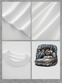 Men's T Shirt 1Pcs 100% Cotton With Urban Inspired "HOMIES" Graphic Double Sided Digital Print 220g Heavyweight - White - View 4