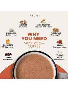 Organic Mushroom Coffee – 6 Adaptogenic Mushrooms + MCT Oil For Energy, Focus & Gut Support | Instant Coffee | 30 Servings - 其他 - 查看 8