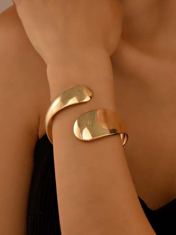 1pc Girl's Criss-Cross Geometric Openwork Adjustable Bangle Bracelet, Fashionable Summer Style