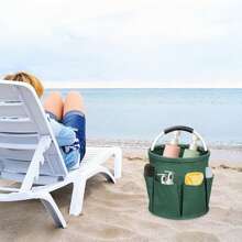 1 个带手柄的可折叠储物篮，容量 17 升，多口袋清洁盒，可清洗和折叠的清洁盒，用于清洁用品、毛巾，非常适合园艺、野餐、海滩、农贸市场、家庭和浴室存储