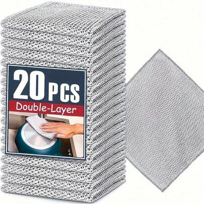 10/20pcs Multi-Functional Steel Wire Cleaning Cloth, Double-Layer Dishcloth, Reusable Dishcloth, Strong Decontamination And Rust Removal, Wet And Dry Use Steel Wire Dishcloth, Won't Scratch, Great For Halloween And Christmas Gifts