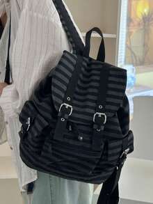 DareSee 1个极简大容量多口袋条纹背包，学生背包，返校必备，大学书包，大学必备圣诞礼物