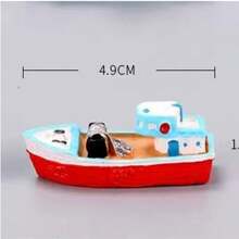 1pc Mini Boat Model, Resin Mediterranean Decor Desktop Fishing Boat Figurine, Ocean Beach Micro Landscape Decoration