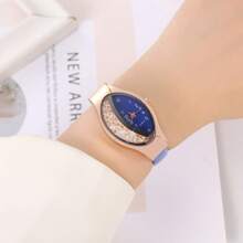 1pc Fashion Half-Lined Crystal Pave Rolling Ball Quartz Watch For Women
