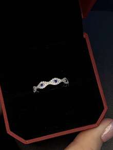 S925 Sterling Silver Geometric Ring Set With Shiny Zirconia, High Quality Jewelry Women's Band - Silver - View 2