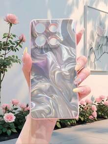 1pc High-End Bright Gradient Texturized Pattern Matte Frosted Anti-Drop Mobile Phone Case Compatible With Apple/Redmi/Infinix/Vivo - Pink - View 3