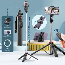 AXNEN Tripé Selfie Portátil de 51 Polegadas com Luz LED, Suporte de Telefone Destacável, Tripé Extensível Multifuncional, Obturador Remoto Sem Fio, Compatível com Telefones/Câmeras/GoPro iOS e Android, Adequado para Férias de Verão, Viagens, Atividades ao Ar Livre, Transmissão ao Vivo, Etc.