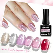 Mtssii 6支装 7毫升 水光猫咪磁性凝胶指甲油 闪亮果冻半透明半永久可卸UV LED水晶磁性凝胶指甲油 水晶甲油 夏季美甲 - 彩色 - 查看 4