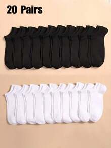 20/30/40 Pares de Meias Tornozelo Unissex, Cores Preto/Branco/Cinza, Design Simples Casual, Confortáveis e Respiráveis para Uso Diário, Viagens, Esportes