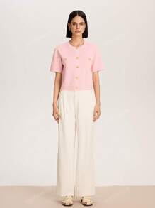 Short Sleeve Minimalist Fashion Knitted Cardigan
