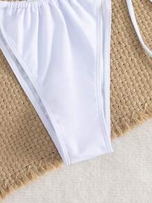 Bộ bikini dây buộc cổ màu trơn gợi cảm dành cho nữ, thích hợp cho kỳ nghỉ biển, bikini màu trơn gợi cảm, dây buộc cổ sau và dây buộc bên hông, được làm từ vải co giãn thoáng khí, phù hợp cho tiệc tùng, lễ hội âm nhạc, ngày Valentine; trang phục đi biển cho nữ; trang phục đi nghỉ mát cho nữ; đồ bơi đi biển thanh lịch cho nữ; bikini đi biển cho nữ; đồ bơi nữ; bộ bikini đi biển cho nữ, đồ bơi nữ, trang phục nghỉ hè màu trắng - trắng - Xem 4