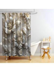 1pc/4pcs Premium 3D Embossed Floral Bathroom Curtain & Mat Set, Modern Minimalist Shower Curtain 70.8x70.8in With 12 Hooks, Non-Slip Bath Mat, U-Shaped Toilet Lid Cover, Bathroom Decor, Bath Accessories, Home Furnishing Christmas Decor