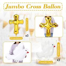 6 Stücke 86 cm Erste Kommunion Dekorationen Taufe Kreuze Ballons Weiße Tauben Ballons für Heilige Kommunion Gott segne Taufe Gedenktag Thema Geburtstag Party Dekorationen (Gold)