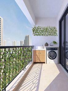 1pc Artificial Ivy Trellis Net, Fake Plant, Expandable Fence, Wooden Lattice, Garden Decor Vine, Faux Ivy Leaf Fence, Privacy Screen, Adjustable, For Room, Home, Wall, Birthday, Kitchen, Gift, Bedroom, Wedding, Living Room, Garden, Outdoor Decor - Green Radish Leaves - View 4