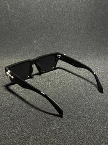 POLASUP 1pc Men/Women Rhinestone Cross Decor Polycarbonate Anti-Explosion Lens Fashion Glasses, Sports Casual Street Retro Flat Top Copper Hinge Non-Plastic Hinge UV Protection Sunglasses (Comes With Glasses Strap And Cleaning Cloth)