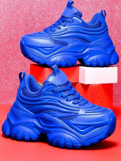 Women's Thick Sole Wedge Platform Sneakers, Pure White High Heel Casual Shoes, Ultra-Light And Versatile Round Toe Lace-Up Breathable Mesh Fabric Shoes For Outdoor, Summer, Daily, Dating, Gym, Work, Comfortable Shock Absorbing Non-Slip Wear-Resistant Increased Height 7CM