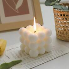 1pc Bubble Cube Shaped Decorative Smokeless Scented Candle, Household Bedroom Decoration,Gifts Birthday Graduation,Gifts